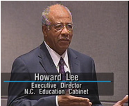 Photo of Howard Lee moderating the Videoconference broadcast from Tate-Turner-Kuralt auditorium