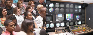 Photo of Videoconference studio audience, video switcher