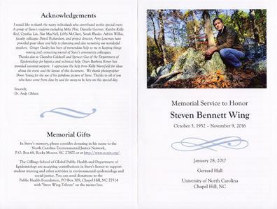 Memorial program back and front cover